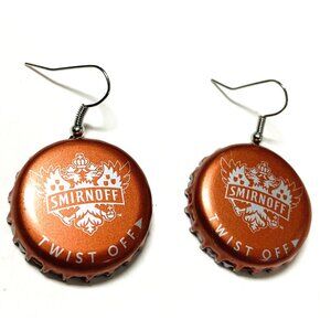 Smirnoff Ice Beer Bottle Cap Earrings Dangle Fishhook Artisan Handcrafted NEW!